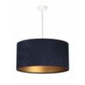 Pendelleuchte Blau Gold Stoffschirm 50 cm rund Velours Optik Wohnzimmer Schlafzimmer