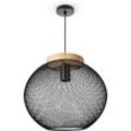 Paco Home Pendelleuchte Esszimmerlampe Korblampen Metall Hängelampe Küche Industrie E27 Pendelleuchte - Typ 1, Schwarz-Holz(Ø35cm)