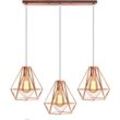 Pendelleuchte Vintage, 3 Flammig Metall Pole-Pendelleuchte im Retro Look, Ø20cm Diamant Hängelampe mit Ø20cm Käfig E27 Fassung (Rosegold)