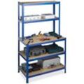 Schwerlastregal, mit Werkbank, Traglast 900 kg, 5 Ebenen, zum Stecken, Keller, 180x100x60 cm, Stahl, mdf, blau - Relaxdays