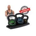 Miweba Sports Kettlebell-Set, 2-7 kg, Kettlebell-Ablage, Kugelhantel Indoor und Outdoor, Betonfüllung (2 - 7 kg)