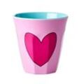 RICE Melamin Becher mit Herz, Ø9 x H9cm, pink