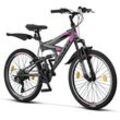 Licorne Bike Strong V Premium Mountainbike in 24 und 26 Zoll - Fahrrad für Jungen, Mädchen, Damen und Herren - Shimano 21 Gang-Schaltung - Vollfederung