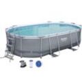 Bestway Power Steel Frame Pool oval 427 x 250 x 100 cm grau mit Filterpumpe