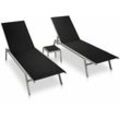 Bonnevie - 2er Set Sonnenliegen Gartenliegen - Liegestühle mit Tisch Stahl und Textilene Schwarz BV493905