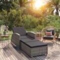 Bonnevie - Sonnenliege Gartenliege Liegestuhl - mit Dunkelgrauer Auflage Poly Rattan Grau BV714180