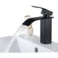 Auralum - Schwarz Messing Waschtischarmatur Wasserfall Wasserhahn Bad Waschbeckenarmatur Badarmatur Einhebelmischer Armatur Bad Mischbatterie für