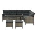 Juskys Gartenlounge Manacor grau - Sofa, Tisch, Hocker & Kissen - 7 Personen - Sitzbezüge Grau