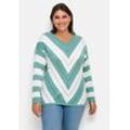 Leichter Strickpullover mit Ajourmuster, mint-weiß, Gr.48