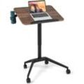 Stehschreibtisch höhenverstellbar von 74-107cm, mit Getränkehalter & 4 Rollen, Sitz-Steh Schreibtisch, Mobile Stehpult Laptoptisch Stehtisch für