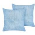 Set aus 2 Blau dekorativen Kissen aus Cord 43 x 43 cm Gestreiftes Muster modernes Design Wurfkissen