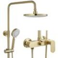 Regendusche Duschsystem Gold, abs Regenduschkopf mit 3 Strahlarten Handbrause, Wandmontage Messing Duschsäule Duscharmatur Set mit Einhebelmischer