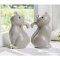Dekoleidenschaft - 2x Dekofiguren Katzen-Herz aus Terracotta, grau lackiert, 2er Set Katzen für Drinnen & Draussen