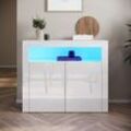 Sideboard Offen Modern mit led Beleuchtung Weiss Hochglanz 110 cm Zwei Schranktüren 1080x400x920 mm - Sonni