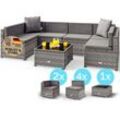 Gartenmöbel Set Polyrattan 5 Personen Wetterfest Tisch 5mm Sicherheitsglas Lounge Outdoor Terrasse Eck Sofa Sitzauflagen grau/anthrazit - Casaria