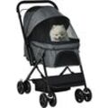 Pawhut - Hundebuggy Hundewagen Buggy für kleine Hunde und Katzen Haustierwagen Pet Stroller Katzenbuggy Oxford Dunkelgrau 76,5 x 52 x 95 cm