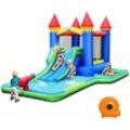 Goplus - Aufblasbare Hüpfburg mit Geblaese, Spielburg mit Rutsche Korb Ball-Pool, Wasserspielcenter mit Kugel-Set & Reparatur-Set, Wasserpark für 4