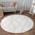 Paco Home - Teppich Wohnzimmer Rund Kurzflor Boho Skandinavisches Rauten Muster Geometrisch 200 cm Rund, Creme