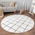 Paco Home - Teppich Wohnzimmer Rund Kurzflor Boho Skandinavisches Rauten Muster Geometrisch Anthrazit, 120 cm Rund