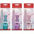 FABER-CASTELL Grip Sparkle Bleistift-Set B rosé, lila oder ocean mit Radierer, 1 Set