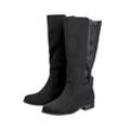 Weitschaftstiefel mit Stretcheinsatz, Velourslederimitat, schwarz, Gr.43