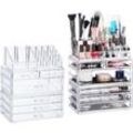 2 x Kosmetikorganizer mit 6 Schubladen, je 22 Fächer Make Up Organizer, Schmink-Aufbewahrung aus Acryl, transparent