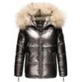 NAVAHOO Damen Winterjacke Warm Gefütterte Steppjacke mit Kunstfellkapuze Tikunaa