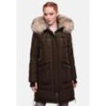 MARIKOO Damen Winter Parka Steppmantel mit Abnehmbarem Kunstfellkragen Chaskaa