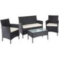 Neuwertig] Poly-Rattan Garten-Garnitur HHG 502, Sitzgruppe Lounge-Set schwarz mit Kissen creme