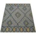 Paco Home - In- & Outdoor Teppich Flachgewebe Geometrisch Abstrakt Rauten Design Ethno Blau 200x280 cm