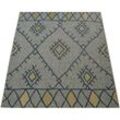 Paco Home In- & Outdoor Teppich Flachgewebe Geometrisch Abstrakt Rauten Design Ethno Blau 120x160 cm