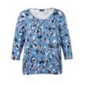 Shirt mit floralem Print und Falten am Ausschnitt, mittelblau bedruckt, Gr.50