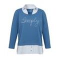 2-in-1-Sweatshirt mit Bluseneinsatz und Frontprint, blau-weiß, Gr.50