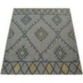 Paco Home - In- & Outdoor Teppich Flachgewebe Geometrisch Abstrakt Rauten Design Ethno Blau 160x220 cm