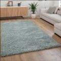 Paco Home Hochflor Teppich Wohnzimmer Shaggy Langflor Weich Modern Einfarbiges Muster Türkis 160 cm Rund