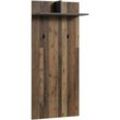 Byliving - Wandpaneele ben / Garderobe Old Wood dunkelbraun mit zwei Kleiderhaken und Hutablage / Flurgarderobe für die Wand / b 60, h 136, t 27 cm