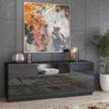 Lomadox - Sideboard schwarz Wohnzimmer HOOVER-83 mit Glasfronten und led Beleuchtung, b/h/t: ca. 180/71/48 cm