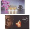 [NEUWERTIG] 2er-Set LED-Bild, Leuchtbild Leinwandbild Wandbild, Timer Buddha/Harmony Wanduhr 70x40cm