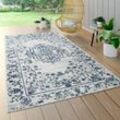 Outdoor Teppich Wetterfest Balkon Küche Orient Muster Ornamente Creme Blau Grau 80x150 cm - Paco Home