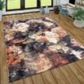 Teppich Wohnzimmer Kurzflor Vintage Modern Abstraktes Muster Creme Lila Orange 80x150 cm - Paco Home