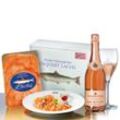 Frischer norwegischer Lachs und Rosée de Saumon Sekt Brut