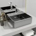 Bonnevie - Waschbecken Aufsatzwaschbecken - Waschtisch mit Wasserhahnloch 38x30x11,5cm Keramik Silbern BV348341