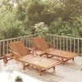 Bonnevie - 2er Set Sonnenliegen Gartenliegen - Liegestühle mit Tisch Massivholz Akazie BV975961