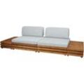 Garten-Garnitur HHG 094, Lounge-Set Sitzgruppe Lounge-Sessel Sofa, Spun Poly Akazie Holz mvg Polster hellgrau