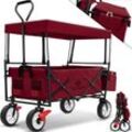 Bollerwagen faltbar mit Dach Handwagen Transportkarre Gerätewagen inkl. 2 Netztaschen und Einer Außentasche klappbar Vollgummi-Reifen Bordeaux