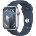 Apple Watch Series 9 GPS + Cellular 45mm Aluminium M/L Smartwatch (4,1 cm/1,77 Zoll, Watch OS 10), Sport Band, silberfarben