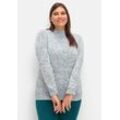 Melierter Strickpullover mit V-Einsatz, mint meliert, Gr.46