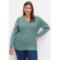 Pullover mit Zopfstrickmuster im Vorderteil, jade, Gr.52