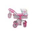 Puppenwagen pink Rose 9651B, verstellbarer Schiebegriff, Sonnendach, Tasche