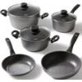 STONELINE Topf-Set, Aluminium (Set, 5-tlg., Bratentopf 20 cm, Kochtopf 20 cm, Kasserolle 18 cm, Pfanne 20/24 cm), Induktion, schwarz